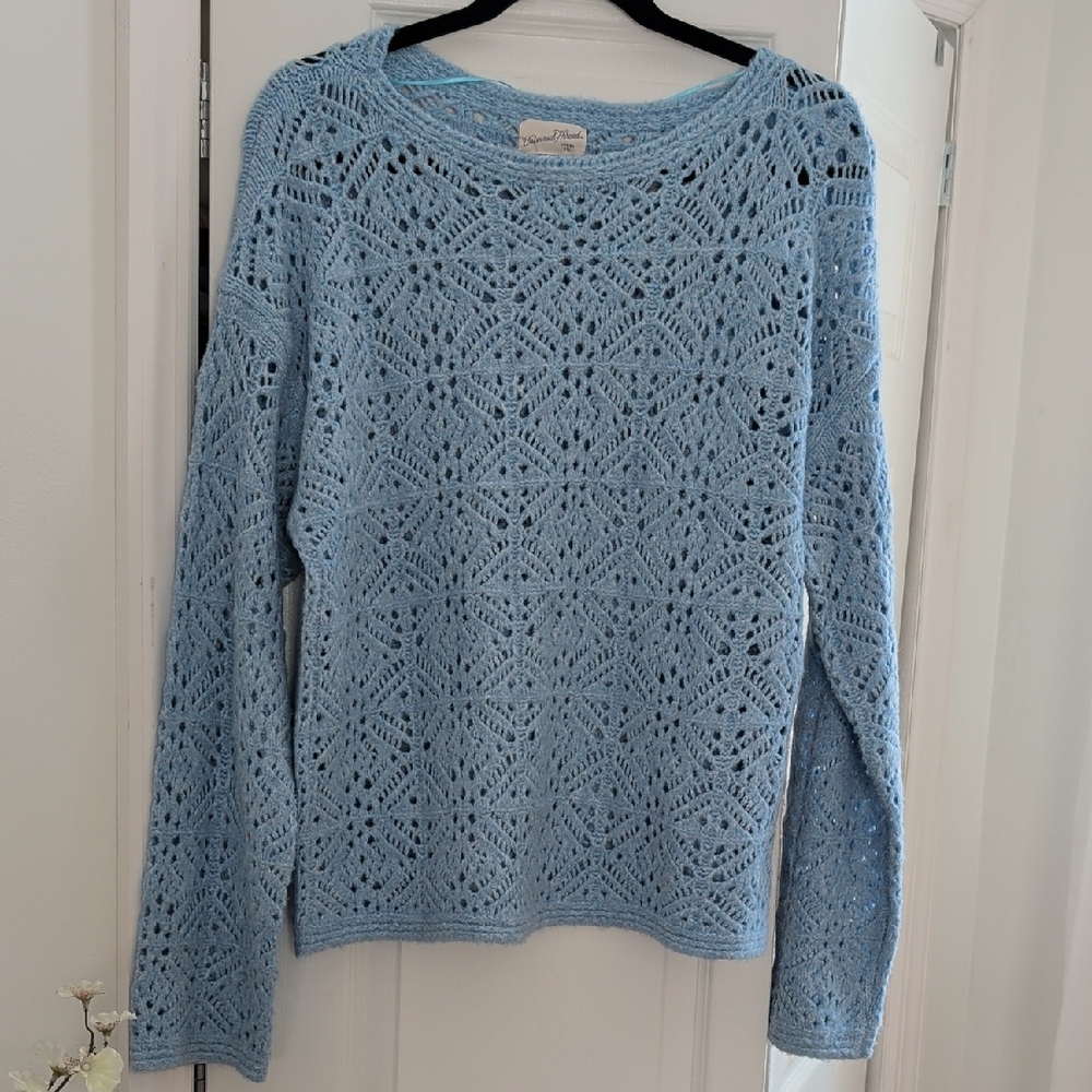 Universal Thread Boat Neck Sky Blue Crochet Sweater